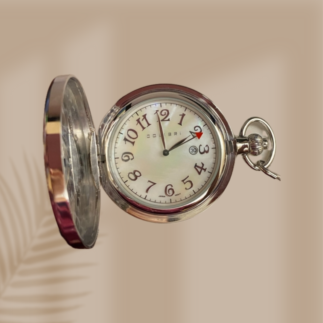 Colibri PW-208, Silver Pocket Watch with White Face