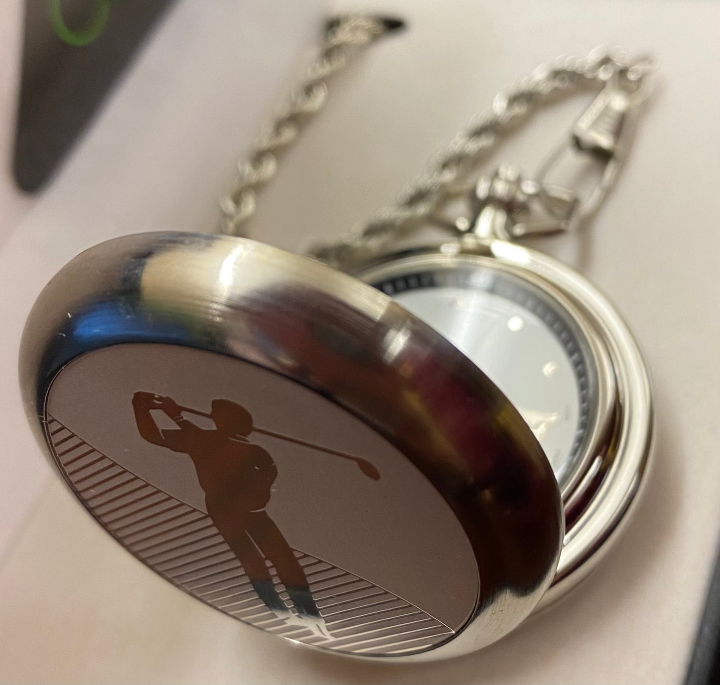 Colibri PW-209, Silver Pocket Watch with Golfer Design