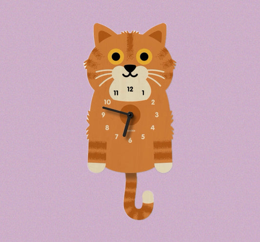Popclox Kitten Pendulum Clock - Orange