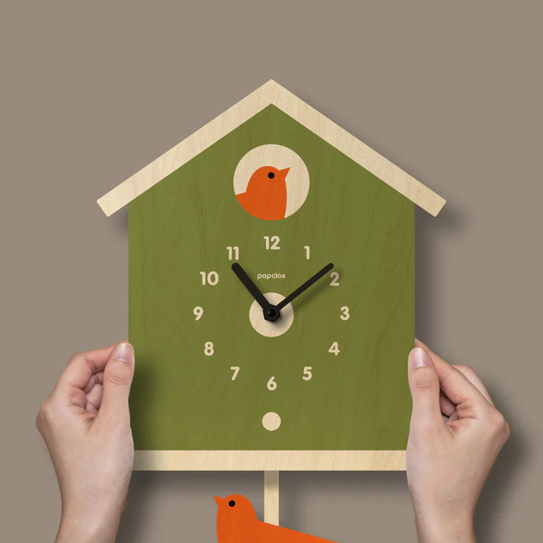 Popclox Purple Birdhouse Pendulum Clock