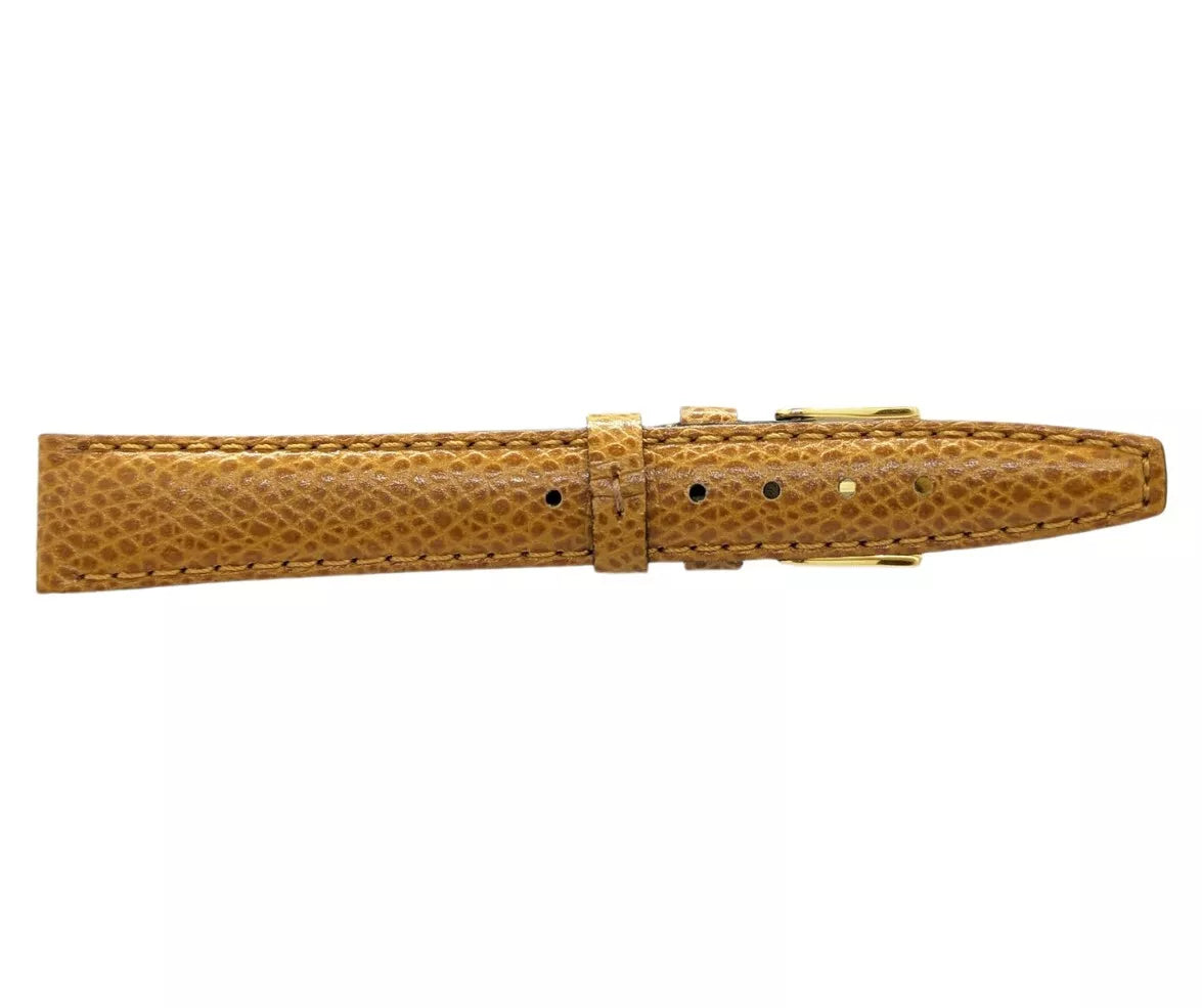 Tan Genuine Leather Gucci Alligator Grain Watch Band 14mm Gold Buckle