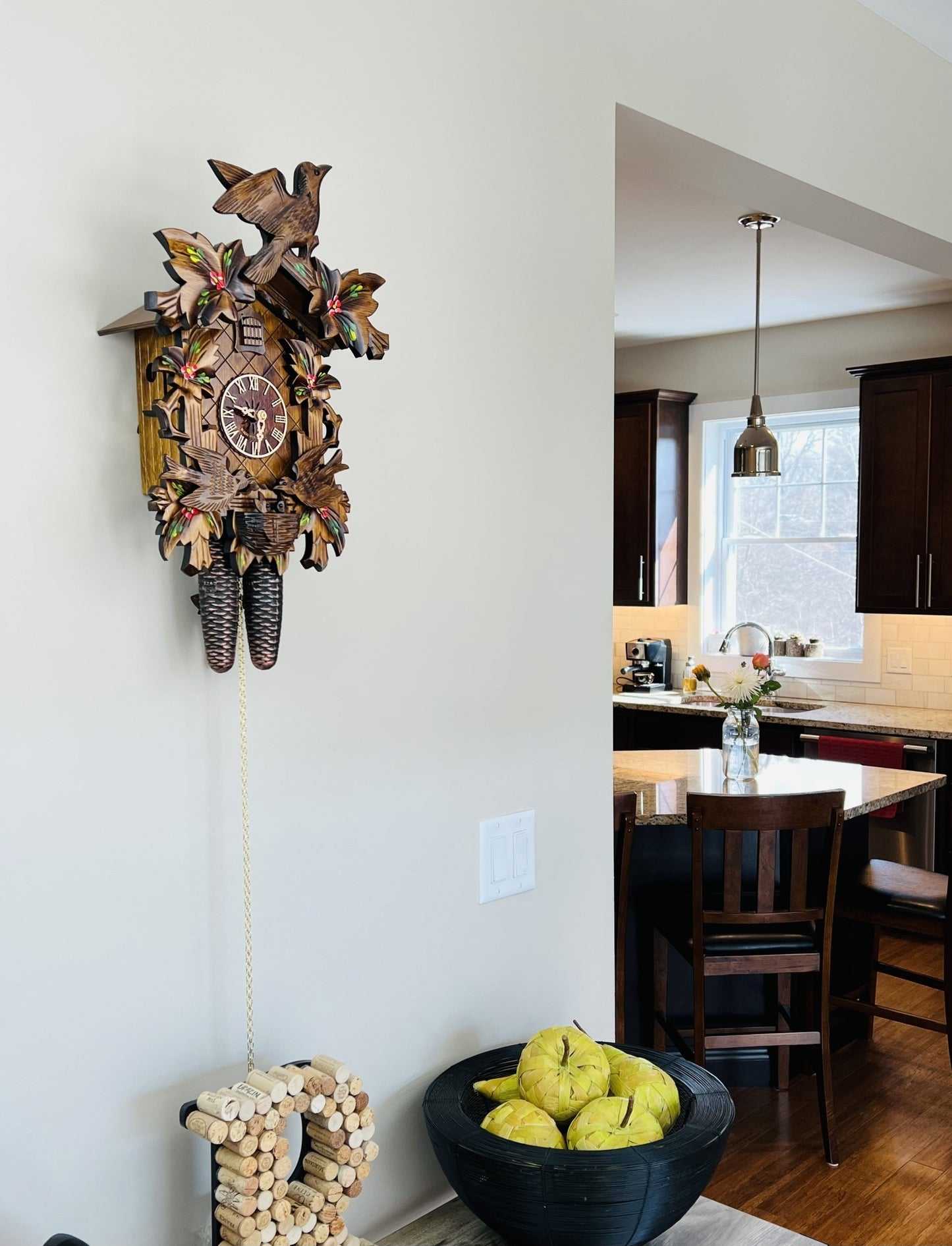 River City Clocks 16" Eight Day Cuckoo Clock with Hand-painted Flowers, Leaves, and Animated Birds Feeding Baby Birds