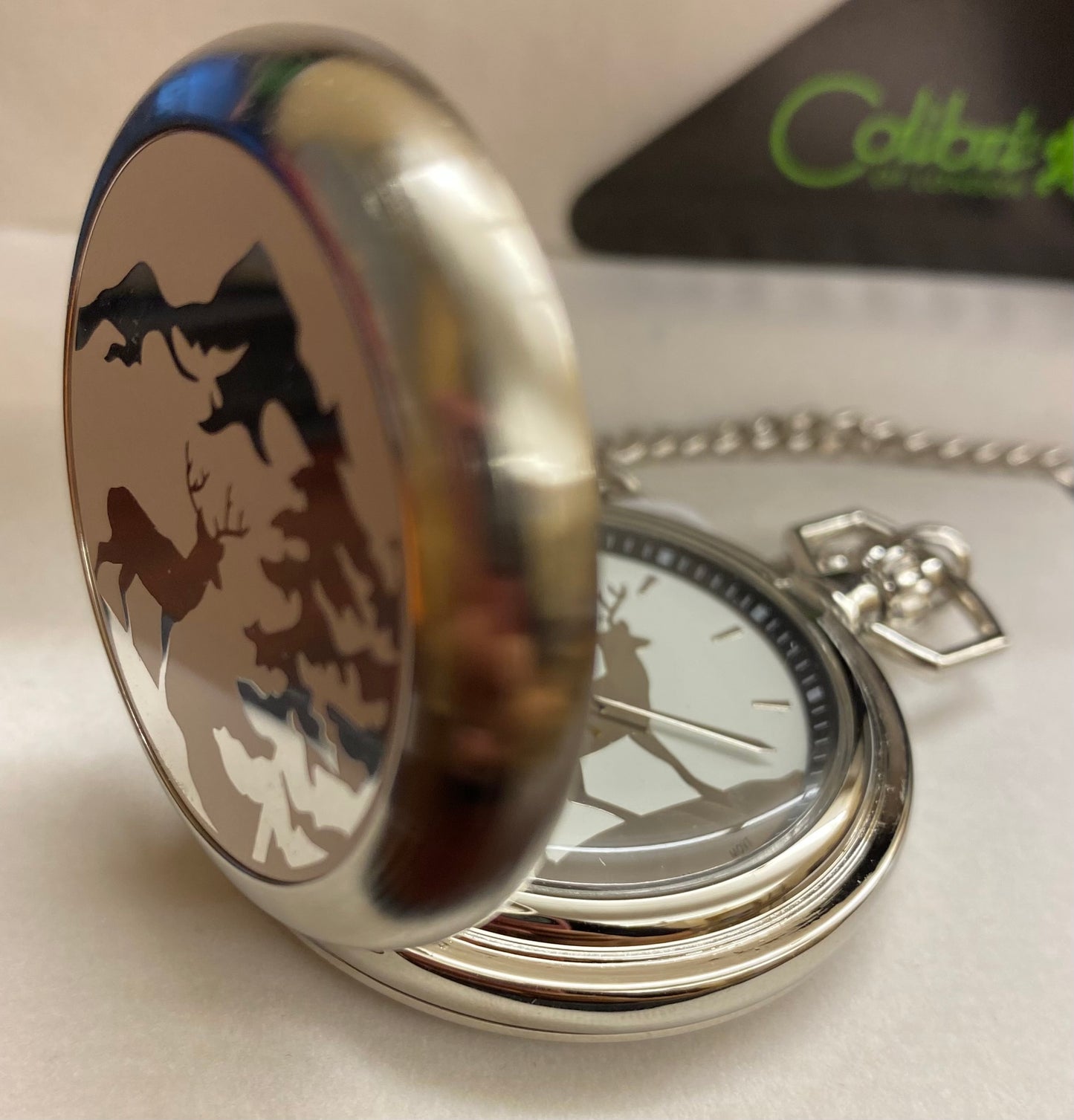 Colibri PW-205, Silver Pocket Watch with Deer Design