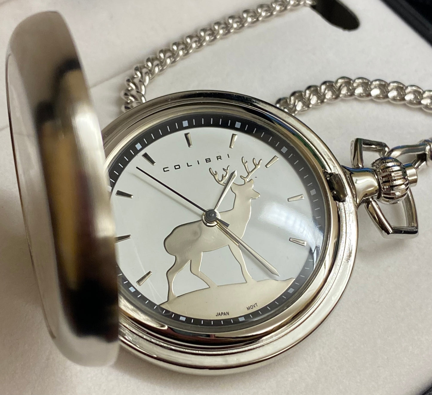 Colibri PW-205, Silver Pocket Watch with Deer Design