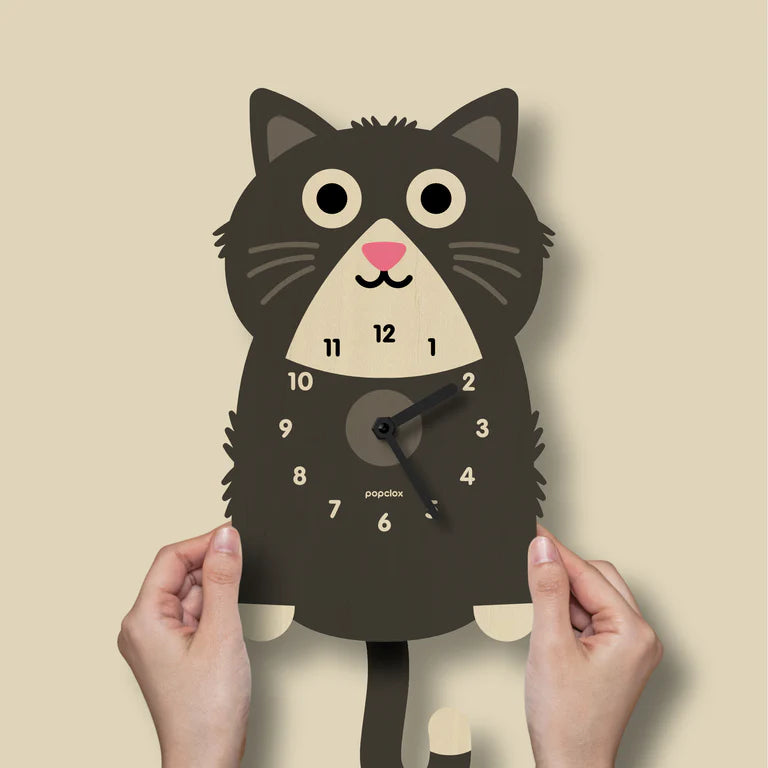 Popclox Kitten Pendulum Clock - Black