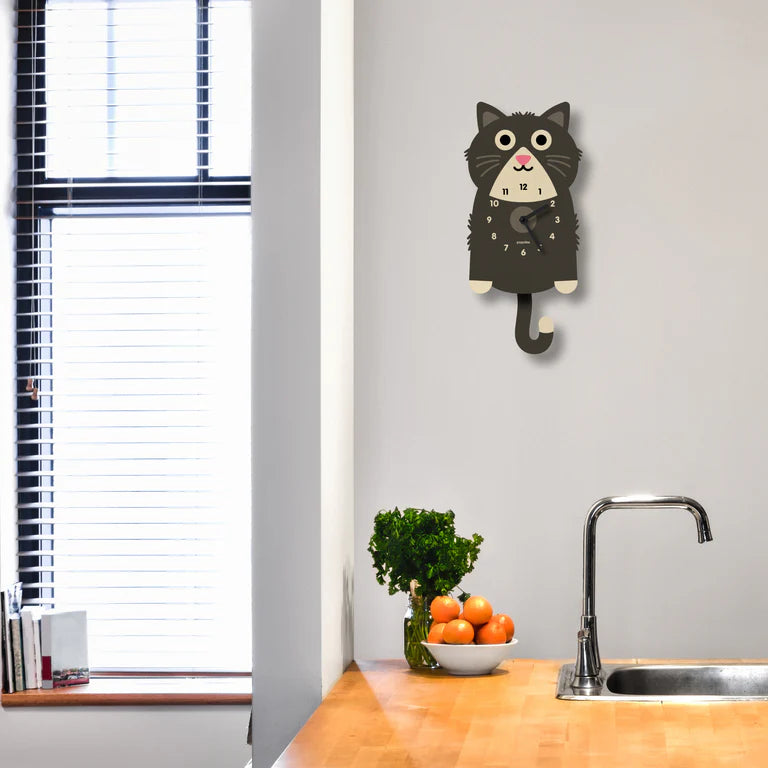 Popclox Kitten Pendulum Clock - Black