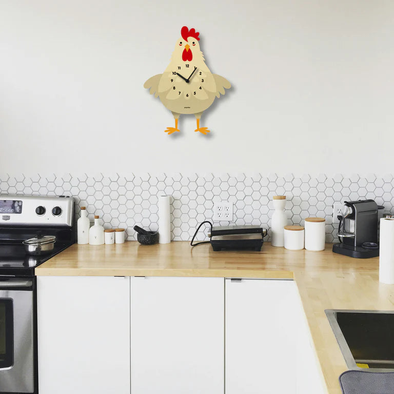 Popclox Cleo Chicken Pendulum Clock - Brown