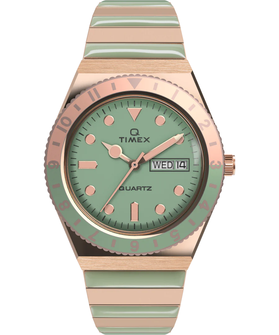 Timex Q Malibu 36mm Stainless Steel Expansion Band Watch Green