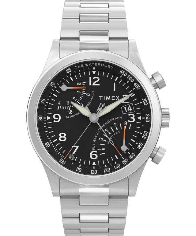 Timex Waterbury Traditional Fly Back Chronograph 43mm Stainless Steel Bracelet Watch