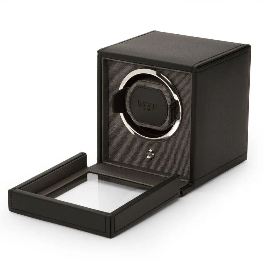 Wolf - Cub Single Watch Winder With Cover | Black | 461103