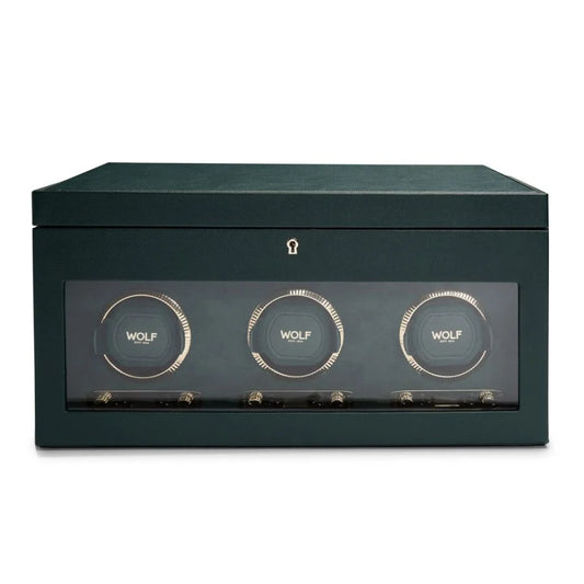 Wolf - British Racing Triple Watch Winder With Storage | Green | 792341