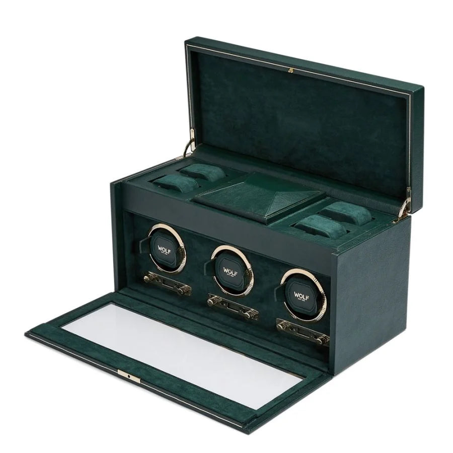 Wolf - British Racing Triple Watch Winder With Storage | Green | 792341