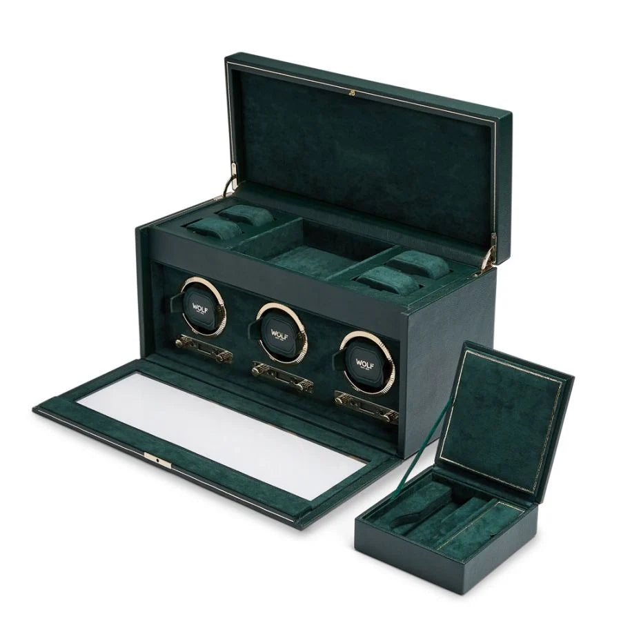 Wolf - British Racing Triple Watch Winder With Storage | Green | 792341