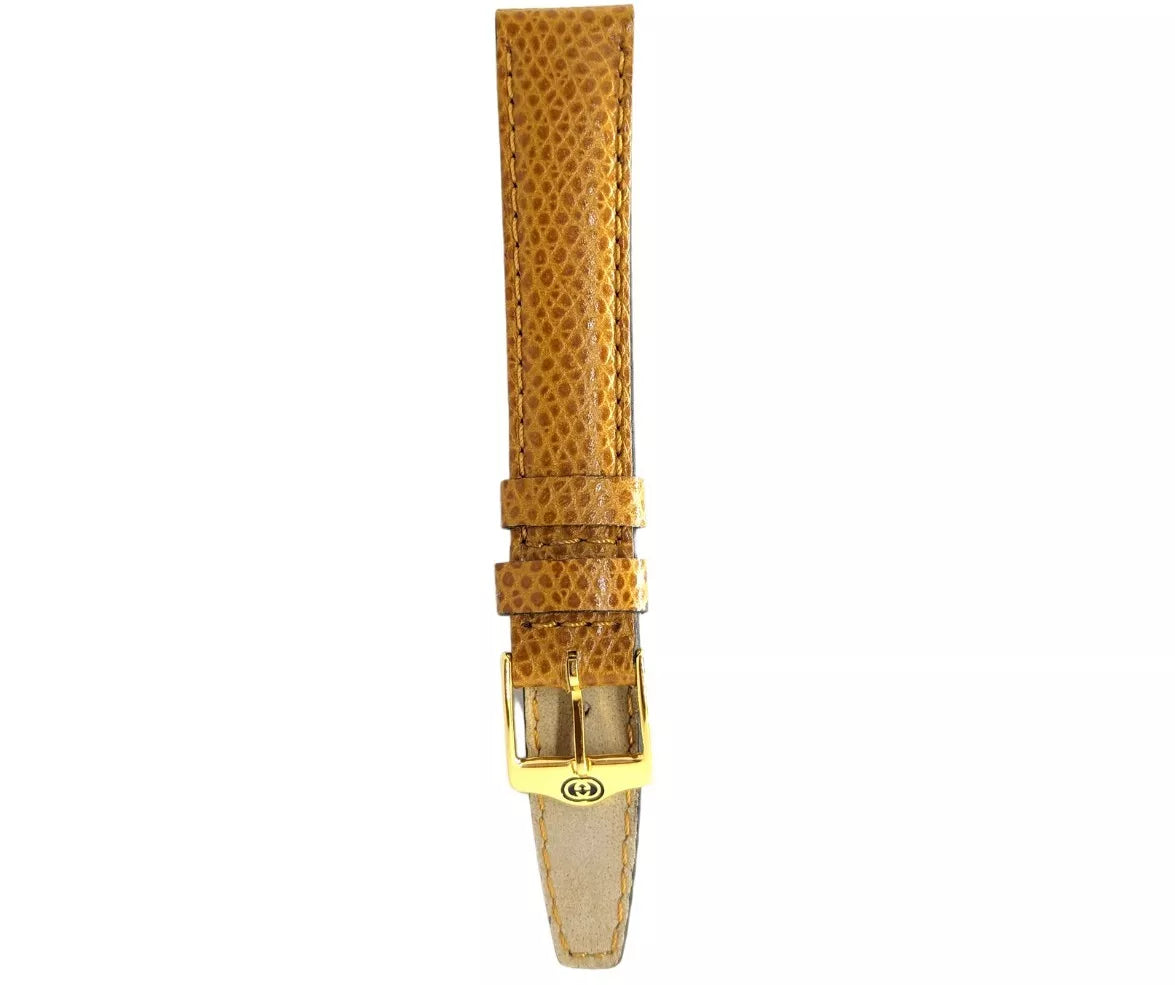 Tan Genuine Leather Gucci Alligator Grain Watch Band 14mm Gold Buckle