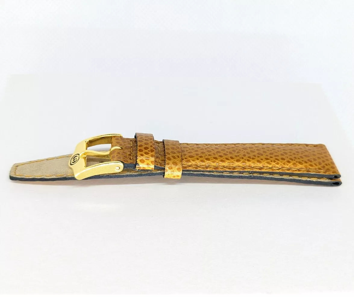 Tan Genuine Leather Gucci Alligator Grain Watch Band 14mm Gold Buckle
